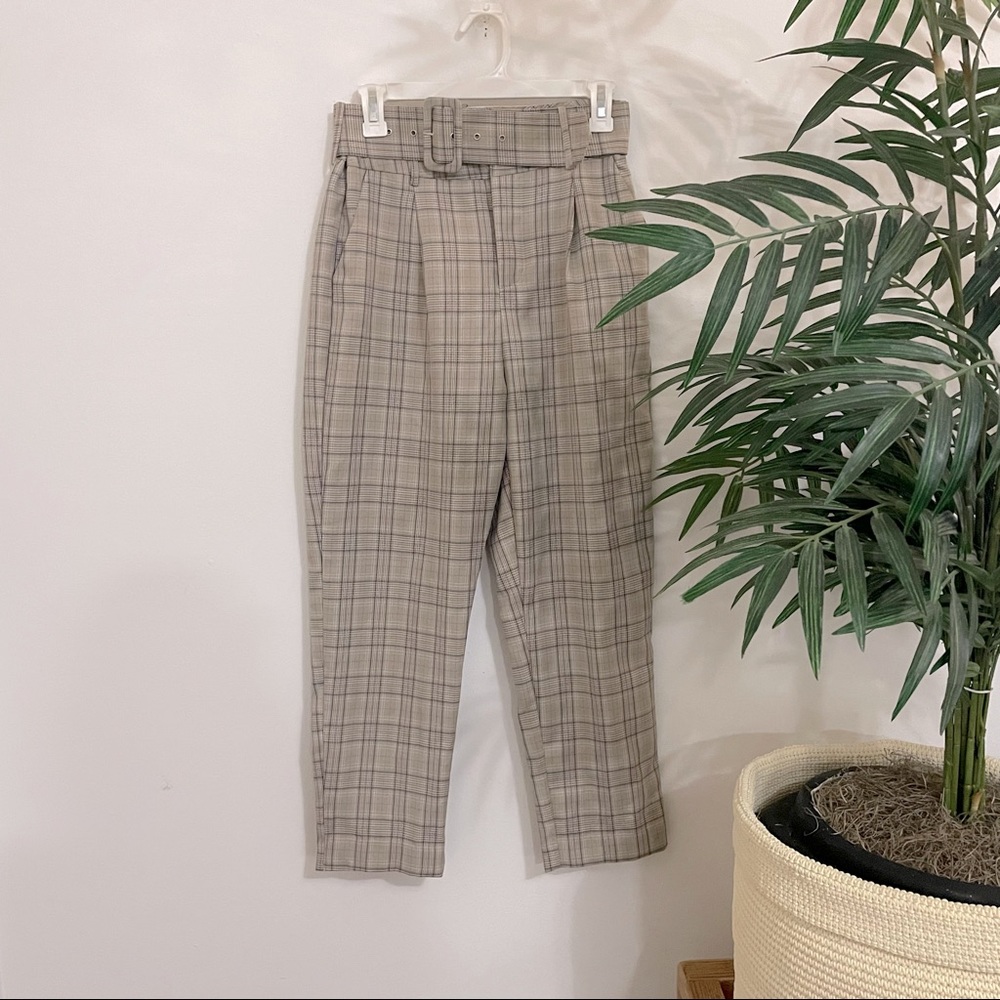 Nasty Gal Vera & Lucy Plaid Pleated Hugh Waisted Trouser Pants with Belt